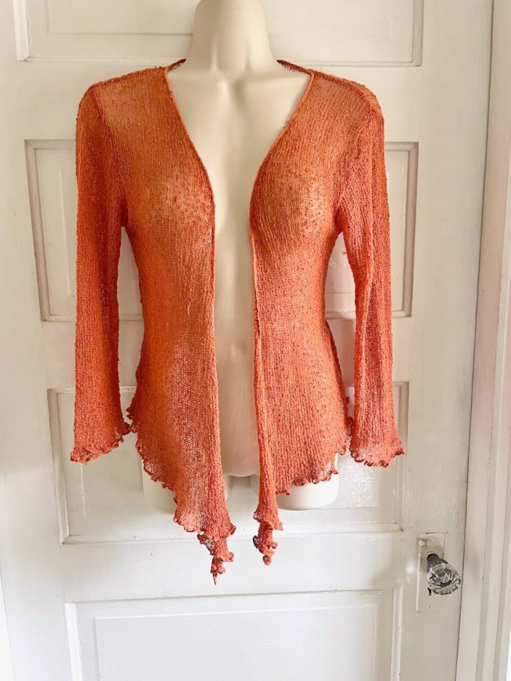 Orange Spiderweb Gauze Open Waterfall Cardigan Shrug M
